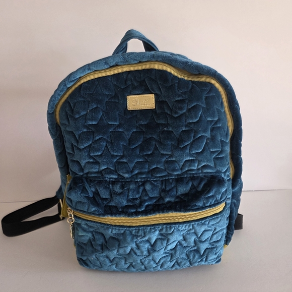 Betsey Johnson Blue Quilted Backpack Velur - Picture 1 of 10
